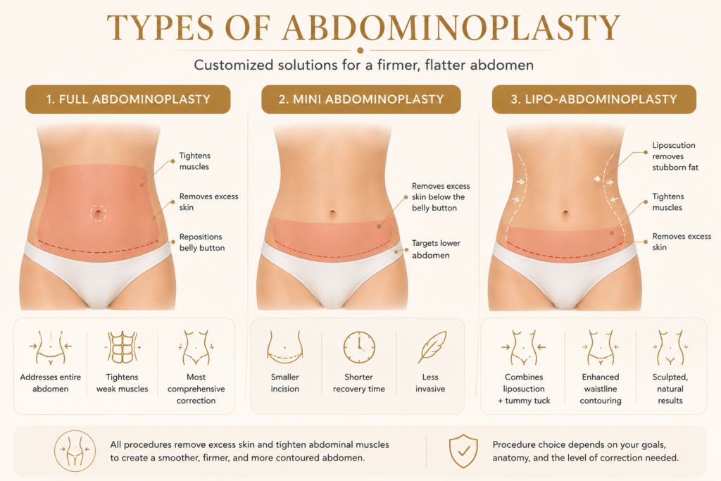 Types of abodiminoplasty offered by Dr Faisal in Dubai